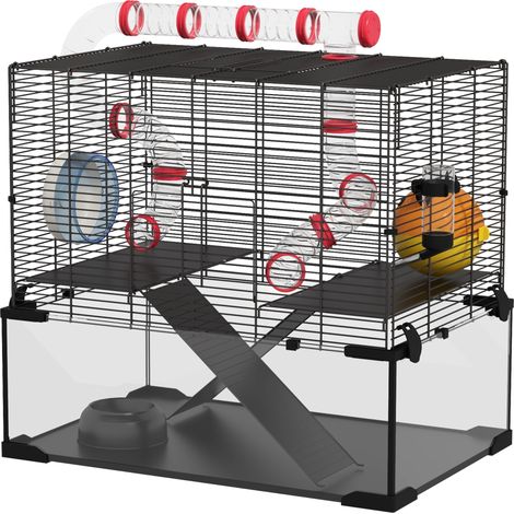Gerbil Cage Dwarf Hamster Cage, Deep Glass Bottom, Tunnels, Hut, Exercise Wheel, 60 x 40 x 57cm (1/5)