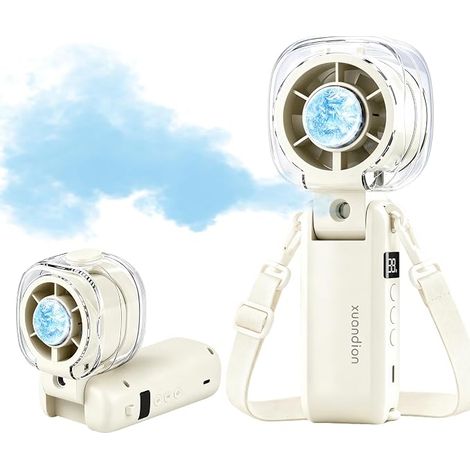 1 pcs Ventilateur Portable 2-en-1 avec Brumisateur et Refroidissement par Glace, 6 Vitesses, Rechargeable sans Fil, Mini pour Voyage, Extérieur, Maison et Bureau - KZQ (1/5)