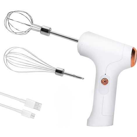 Frullatore a immersione  Frullatore elettrico a immersione senza fili per uso domestico - Ricarica USB - Acciaio inox 304 - 3 velocità per cucina e pasticceria (bianco) (1/5)
