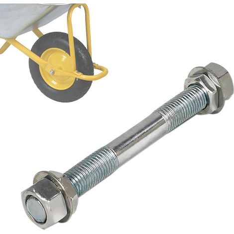 Axe universel 20 mm pour roue de brouette, axe enfichable standard Ø 20 x 150 mm  Axe pour brouette, essieu de roue galvanisé, axe de rechange pour roue de brouette, caoutchouc plein (1/5)
