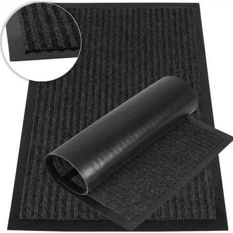 Tapis D'entree - 40 x 60 cm - Rectangulaire - Noir Et Gris - Pour Seuil D'interieur Ou D'exterieur - 1 Unite