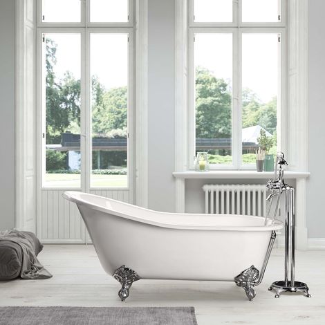 Vasca da bagno freestanding in ghisa stile classico con piedini ASHFORD bianca 156 cm Piedini cromati