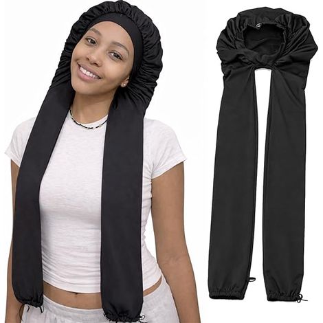 Bonnet de Nuit pour Femmes, Bonnet de Sommeil 2-en-1 pour Cheveux Longs, Respirant Bonnet en Soie pour Cheveux Nuit pour Tresses et Cheveux Longs Bouclés (1/5)