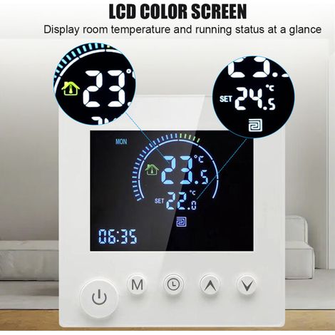 Termostato inteligente programable con sensor NTC, pantalla táctil LCD, botones, calefacción eléctrica, calefacción por suelo radiante y termostato para el hogar - Crezuo