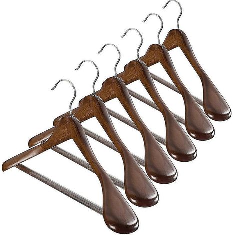 Set aus 6 Kleiderbügeln aus Massivholz mit breiten Schultern, ohne Stange für Hosen, für Anzüge und Mäntel.