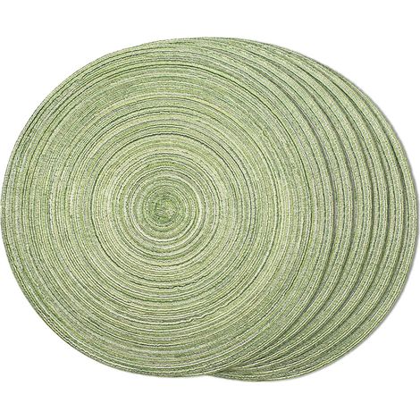 Platzsets, 6er-Set waschbare, gewebte Platzsets, hitzebeständig und rutschfest, rund 38 x 38 cm (rund, grün)