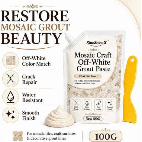 KineShineX Mosaikfliesen-Fugenmörtel 100 g, cremeweißes Fugenreparaturmittel für Badezimmer- und Küchenwände und -böden (1/5)
