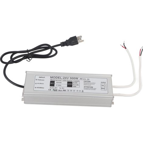 Alimentation LED étanche IP67 300W 24V 0-12.5A transformateur tension constante adaptateur secteur AC100-265V prise US (1/5)
