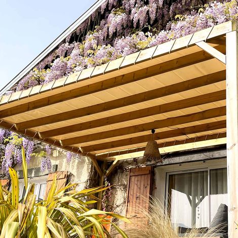 Pergola-Plane Cremeweiss 3x6 m - 8 Jahre Garantie TECPLAST - LP640PR - Wasserdichte PVC Plane für Pergola oder Gartenlaube