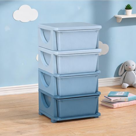 Tour de rangement enfant 4 tiroirs en plastique PP bleu 76 cm (1/5)