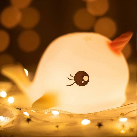 Veilleuse mignonne pour enfants, lampe en silicone en forme d'animal avec fonction mémoire, minuterie et intensité réglable, veilleuse narval toute douce, cadeau pour femmes et filles (1/5)