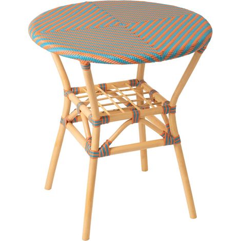 Table à Manger en Rotin "Geo" 75cm Orange & Turquoise (1/4)