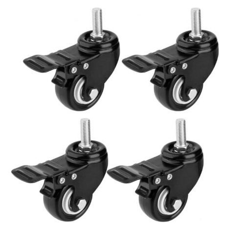 4 Pack 5cm Black Swivel Caster Wheels with Brake, Heavy Duty Rubber for Cart, Workbench and Furniture (M10 x 25 Threaded Stem) (1/5)