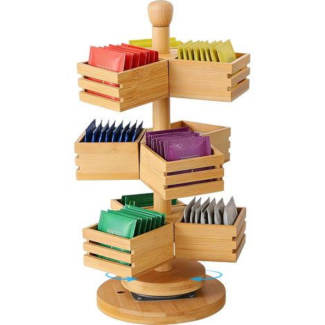 Boîte à thé rotative en bois à 3 niveaux - Grand organisateur de thé pour un rangement optimal du thé - Boîte de rangement pratique pour la cuisine et le bureau (1/5)