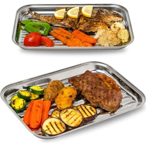 Ensemble de 2 paniers à griller pour barbecue - Paniers à griller en acier inoxydable - Plats à griller perforés pour légumes et viandes (1/5)