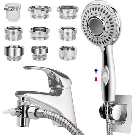 Pommeau de douche pour lavabo - Robinet de baignoire, douchette flexible avec 9 adaptateurs, flexible de 200 cm pour le lavage des cheveux, la douche pour animaux et le bain de bébé, rallonge marche/a (1/5)