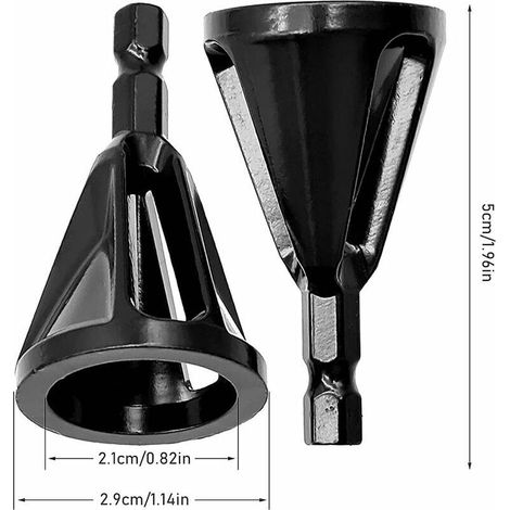 Set di 2 utensili per sbavatura esterna, smussatura esterna, sbavatura e smussatura, con impugnatura esagonale e triangolare, per vari trapani elettrici con mandrino (nero) (1/4)