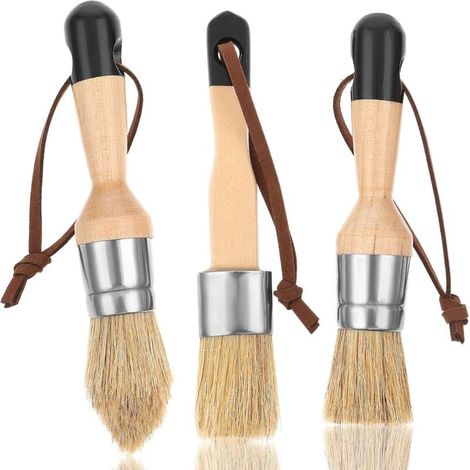 Set mit 3 Kreide- und Wachspinseln, Kreidefarbenpinseln, Natur-Schablonenpinseln, Holzschablonen, Pinseln (1/4)