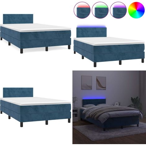 Sommier à lattes de lit avec matelas LED bleu foncé 120x190 cm - Lit Plateforme - Lit Design - Lit Capitonné - Lit Velours - Lit Avec Éclairage Led - Home & Living (1/5)