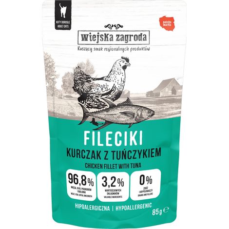 Wiejska Zagroda Filets Nassfutter für Katzen, Huhn, Thunfisch, 85 g