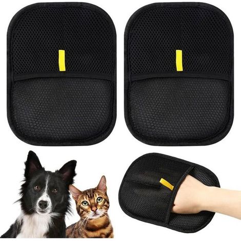 Lot de 2 gants de toilettage double face pour chats, brosse réutilisable pour enlever les poils d'animaux (1/5)
