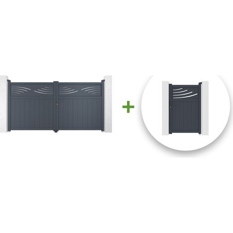Pack puerta abatible HALTI 300 x 160 cm + Puerta peatonal HALTI 100 x 160 cm GRIS (1/5)