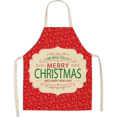 Tablier De Cuisine - Tablier De Boulangerie Et De Grillade - Motif Plaid Buffalo Noir Et Rouge Avec Flocons De Neige - Réglable - 1 Pièce (1/5)