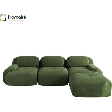Canapé modulable en velours côtelé vert avec accoudoirs 298 x 178 x 75 cm HOMAIRE (1/4)
