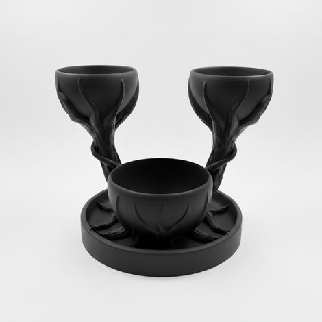 Pot de fleurs décoratif noir avec trois godets, style élégant (1/3)