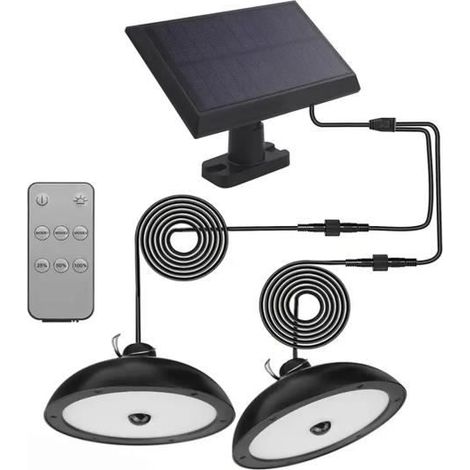 2 lampes solaires suspendues, 78 LED avec capteur de mouvement, IP65 étanche, câble 3 m, pour jardin et garage (1/4)