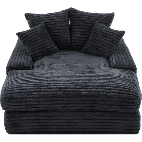 CHICFURN Chaise longue 165x135x58 cm in velluto a coste grigio, senza montaggio, 4 cuscini (1/5)