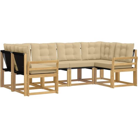 Set di divani da esterno con cuscino 6 pcs Bianco e Beige vidaXL