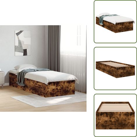 Cadre de lit sans matelas chêne fumé 100x200 cm - Cadre De Lit - Lit Double - Lit En Bois - Meuble De Chambre - Literie (1/5)
