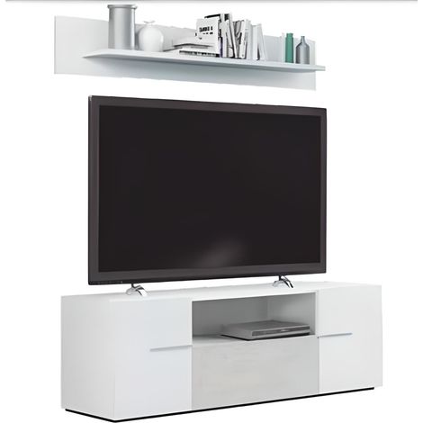 Ensemble TV coloris Blanc / Gris béton -PEGANE-