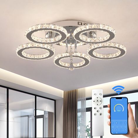 Plafonnier LED rond cristal inox, 45W, 53cm, télécommande et APP, IP20 (1/5)