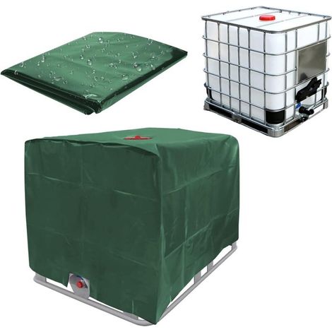 Housse de protection pour conteneur-citerne IBC de 1000 L – étanche, résistante aux UV et aux intempéries – couleur verte – dimensions 120 × 100 × 116 cm (1/4)