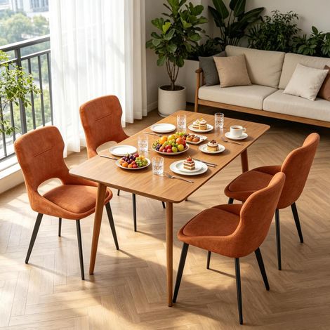 4er Set Esszimmerstühle, gepolsterter breiter Sitz, Armlehnen, Chenille, Orange (1/5)