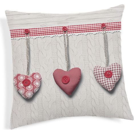 Coppia Cuscini Arredo Imbottiti 40x40 Disegno Cuore Appeso Colore Rosso