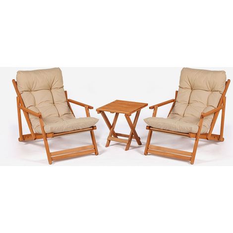Sovik Garten-Set aus Holz mit Armlehnen und Beistelltisch, klappbar - Creme (1/5)