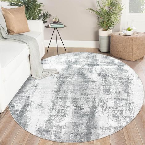 Teppich Rund Kurzflor Waschbar Rutschfest Wohnzimmer 160 x 160 cm Grau (1/5)