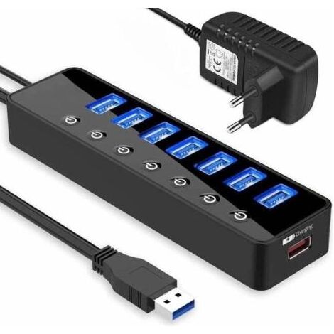 Autre accessoire de domotique Hub Usb Actif 3.0 Avec Alimentation, 7 Ports Hub De Données Actif Usb 3.0 Avec Interrupteur Et 1 Port De Charge Intelligent (1/4)
