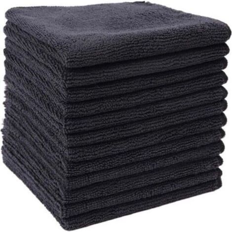 Chiffons en Fibres ultrafines Noires, Chiffon de Nettoyage ménager, Chiffon de Cuisine en Coton Polyester, Tampon à récurer(30x30cm,12pcs) (1/4)