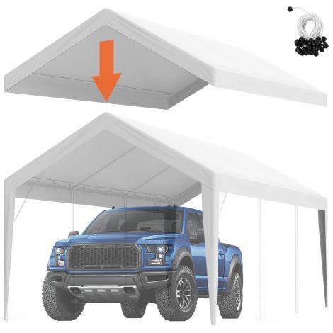 Carport-Garagenzelt, 3 x 6 m, Garagendachzelt, wasserdicht und UV-geschützt, einfache Installation mit Spanngurten, weiß (nur Dachabdeckung, Rahmen nicht im Lieferumfang enthalten)
