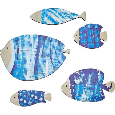 5 ensembles de murs décorés par les poissons de bois de navigation par les murs de plage décorés par les murs côtiers de bois de mer décorations d'art rétro Dodge poisson bleu mur décorations sculptur (1/5)