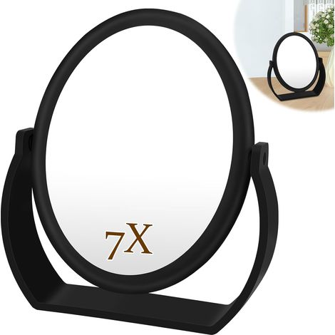 Specchio cosmetico ad alta definizione, specchio per il trucco a doppia faccia, rotazione a 360°, per trucco, acconciatura e rasatura, rotazione a 360°, specchio ingranditore 1/7x, nero opaco.