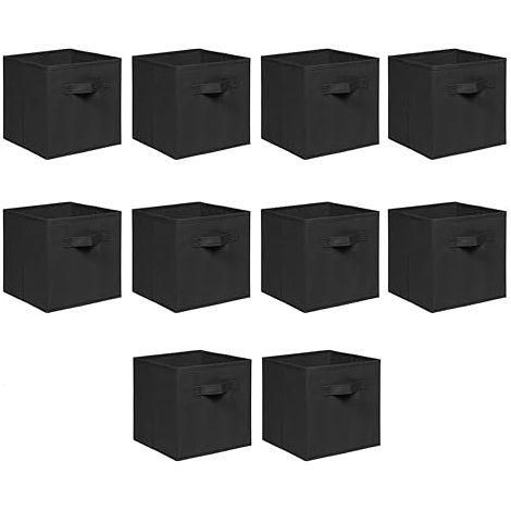 Foldable Storage Boxes,Non-Woven Fabric Storage Box Set,Storage Drawers for Cube Storage Unit,26.5x26.5x28 cm (Black, Set of 10)