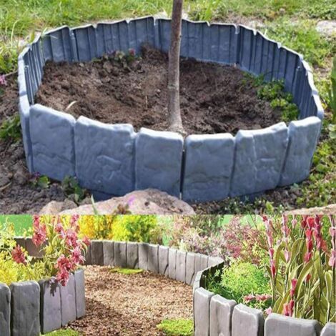 Bordures de jardin en plastique imitation pierre – 20 pièces par paquet – 24 x 10 cm – Résistantes aux intempéries – Pour une belle décoration des bordures (1/4)
