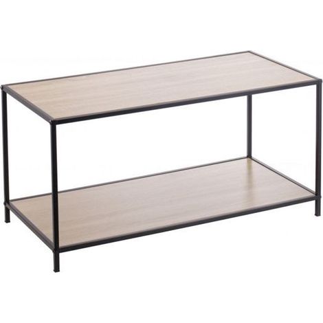 Table basse - JUANIO - 80x40x38 cm - Double plateau - Structure métal noir - Plateau aspect bois (1/4)