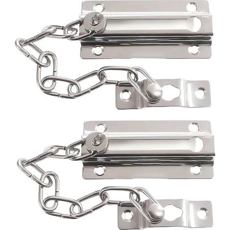 Protezione per porta a catena con serratura, per porte interne e porta d'ingresso aggiuntiva, argento, set da 2 (1/4)