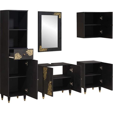 Maison Exclusive - Badezimmerschrank-Set mit Tür 5 pcs Schwarz Ma